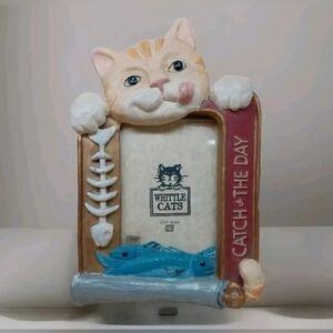 Whittle cats Picture Frame New 3.5x5 "Catch of the day" Kitty Cat 🐱 Handpainted
